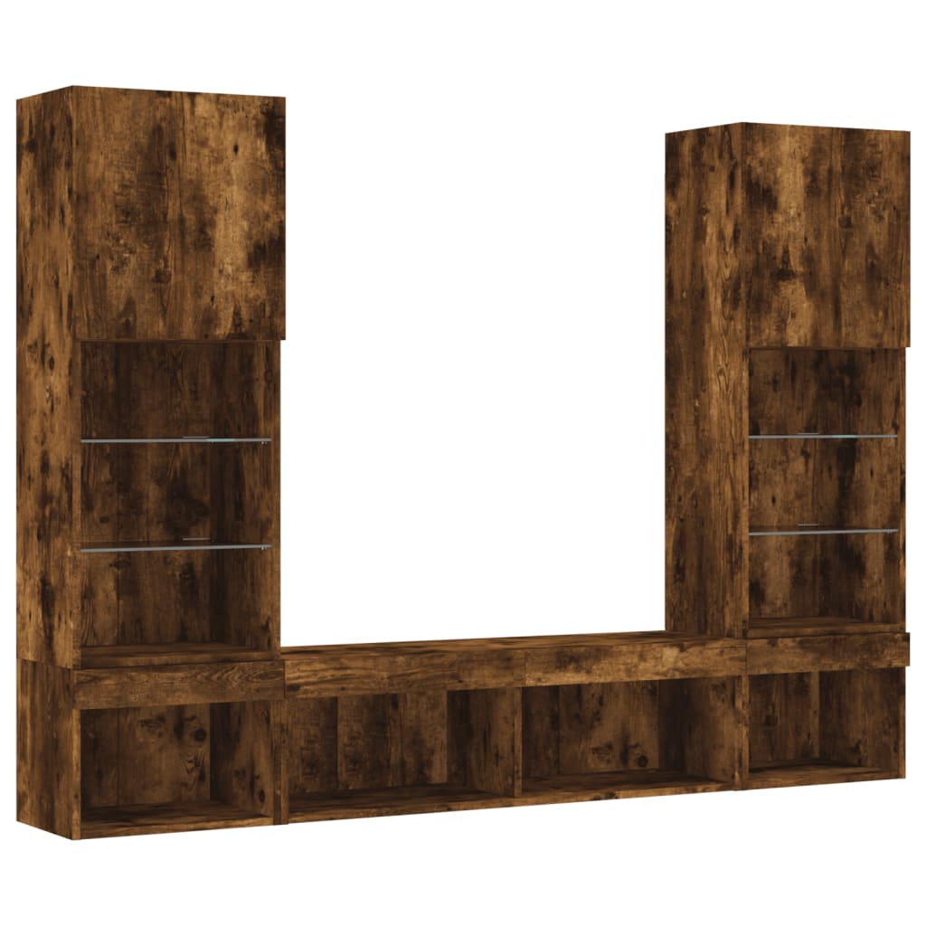 5 Piece TV Wall Units with LED Smoked Oak Engineered Wood