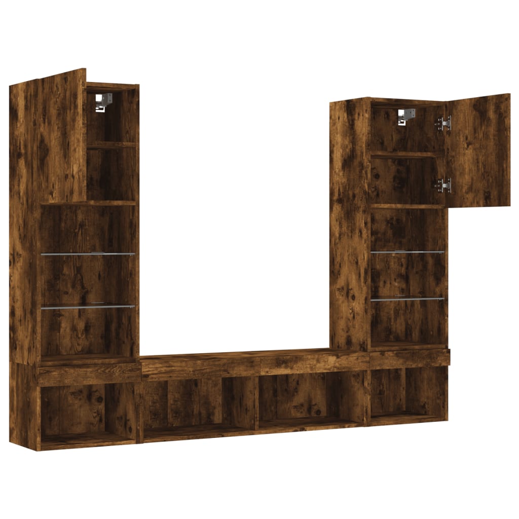 5 Piece TV Wall Units with LED Smoked Oak Engineered Wood