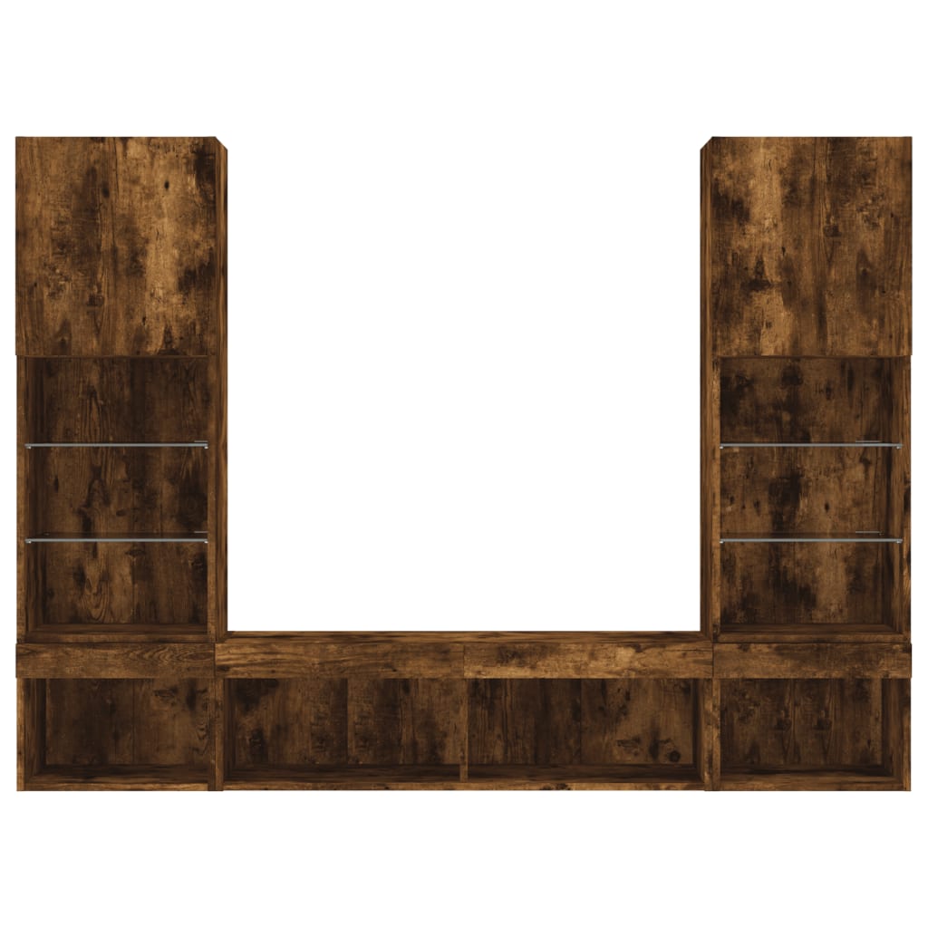5 Piece TV Wall Units with LED Smoked Oak Engineered Wood