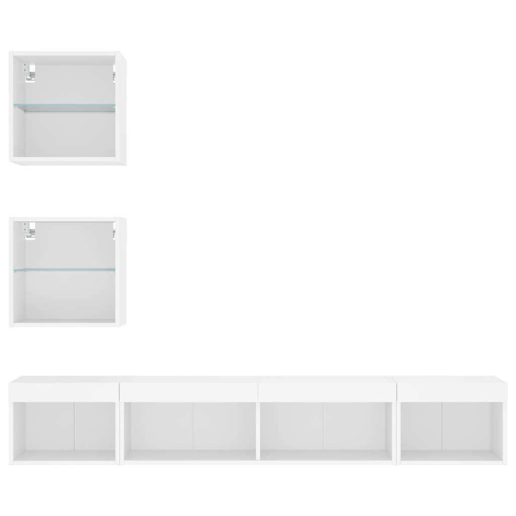 5 Piece TV Wall Units with LED White Engineered Wood