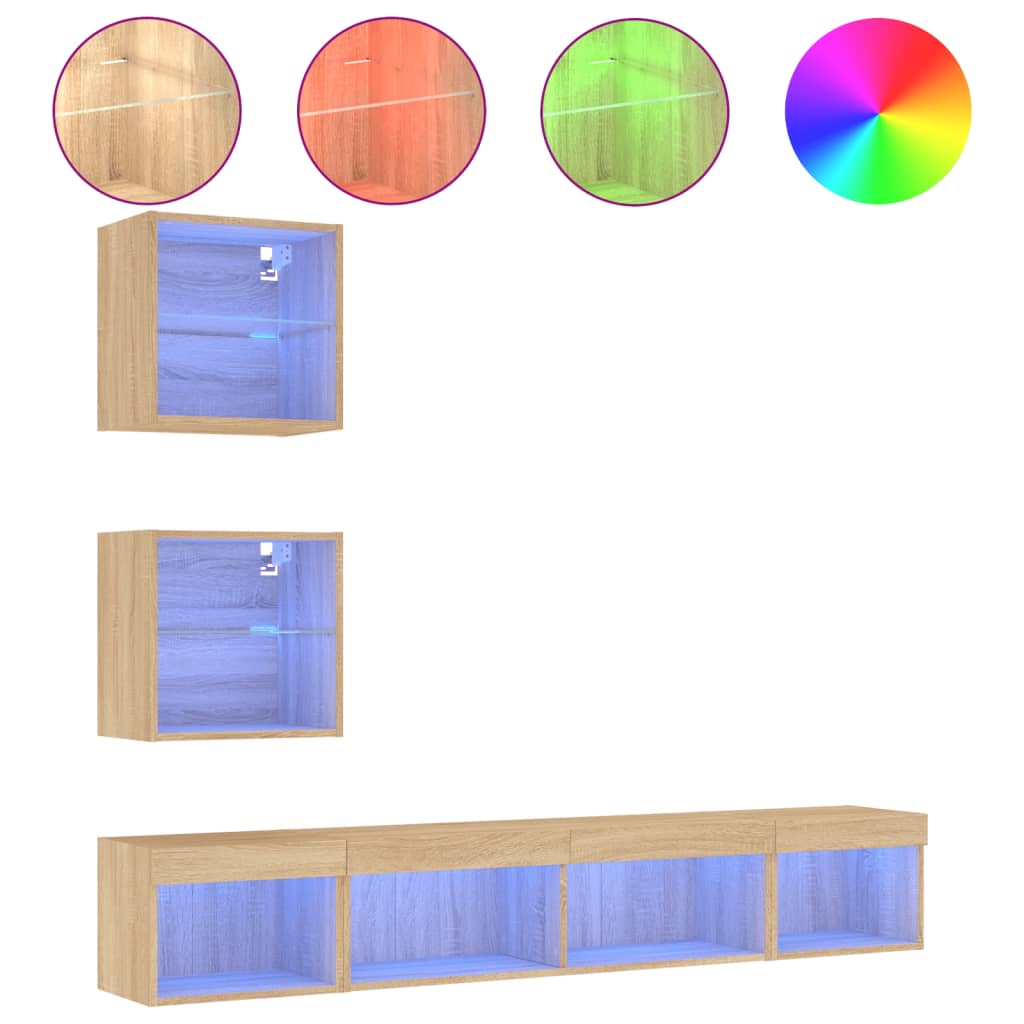 5 Piece TV Wall Units with LED Sonoma Oak Engineered Wood