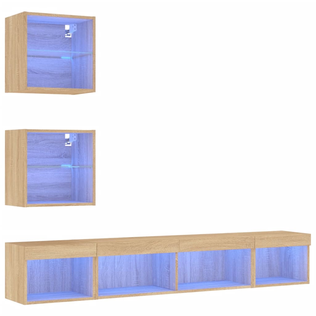 5 Piece TV Wall Units with LED Sonoma Oak Engineered Wood