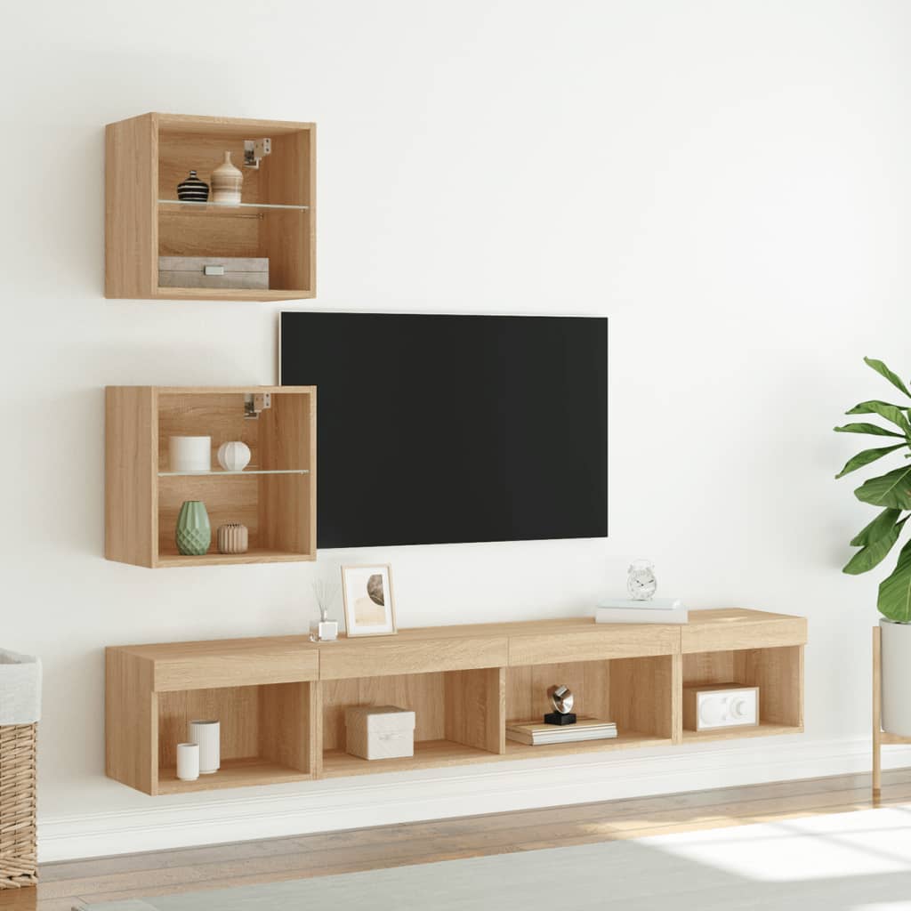 5 Piece TV Wall Units with LED Sonoma Oak Engineered Wood