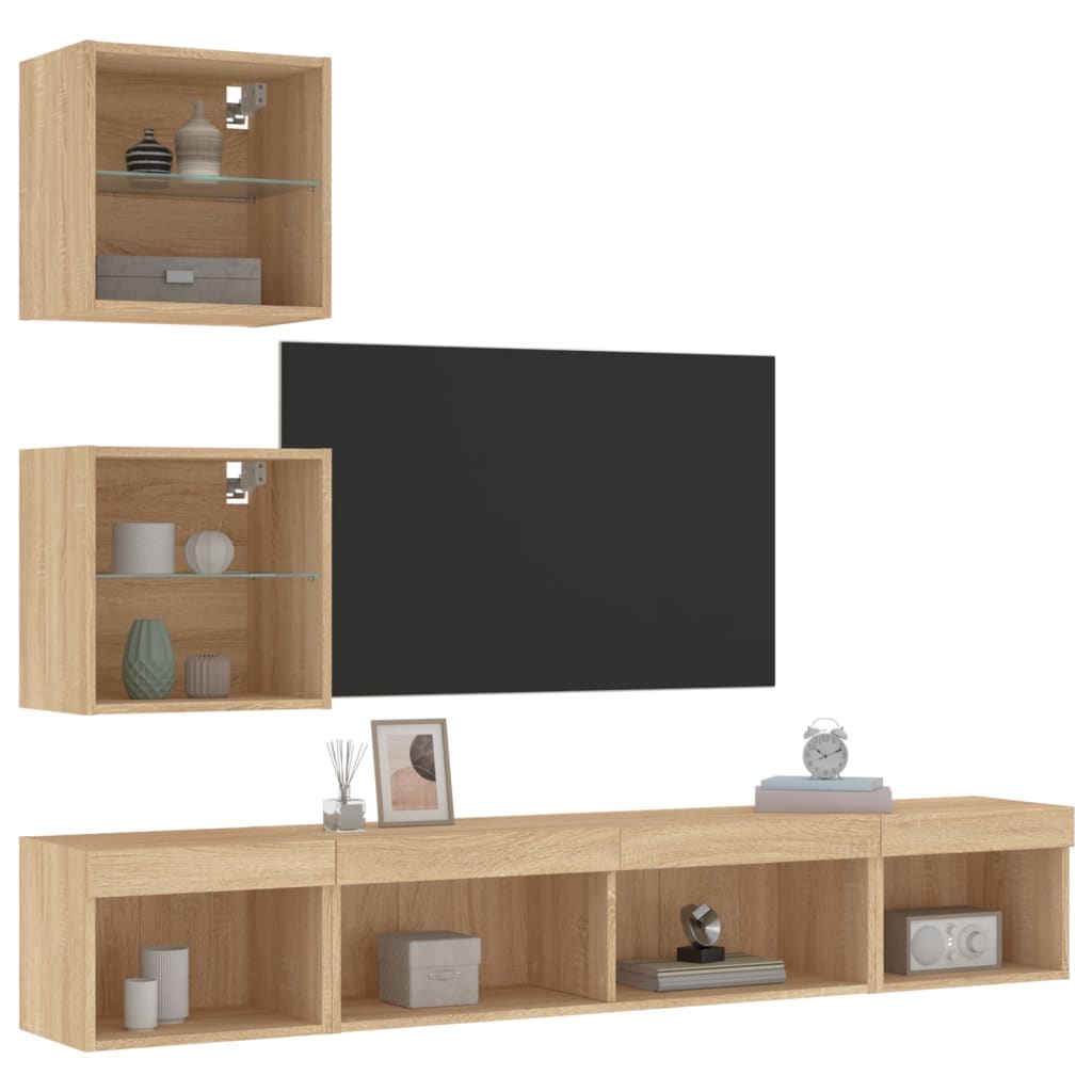 5 Piece TV Wall Units with LED Sonoma Oak Engineered Wood