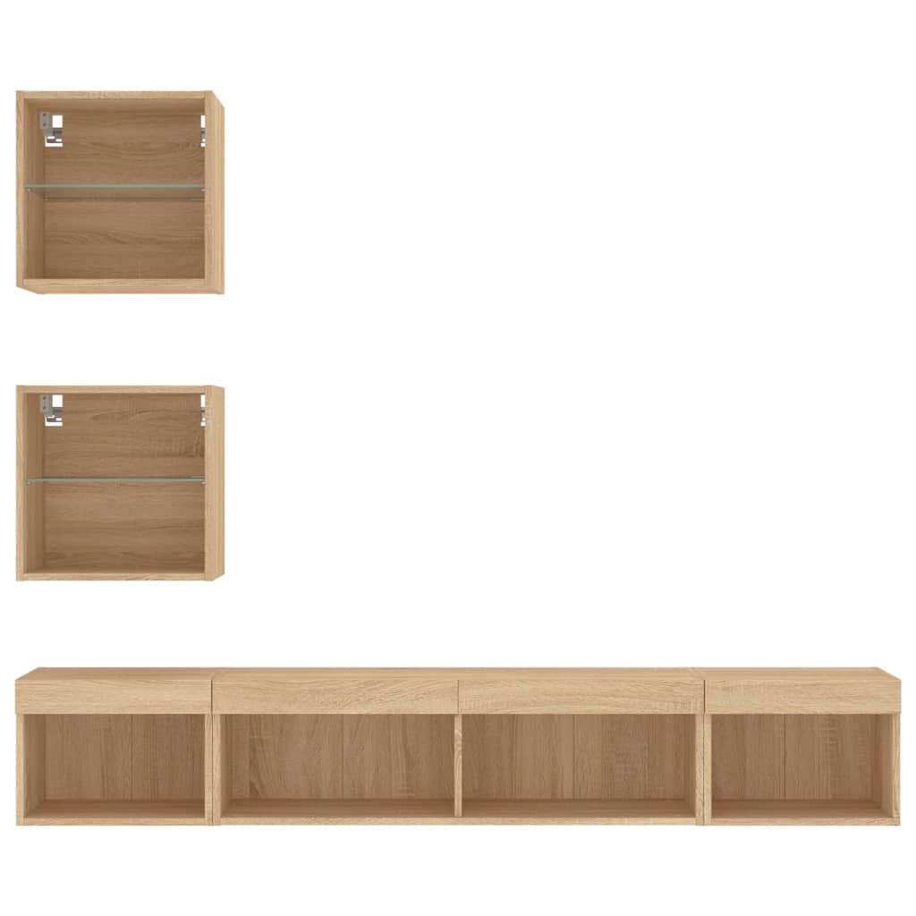 5 Piece TV Wall Units with LED Sonoma Oak Engineered Wood