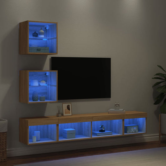 5 Piece TV Wall Units with LED Sonoma Oak Engineered Wood