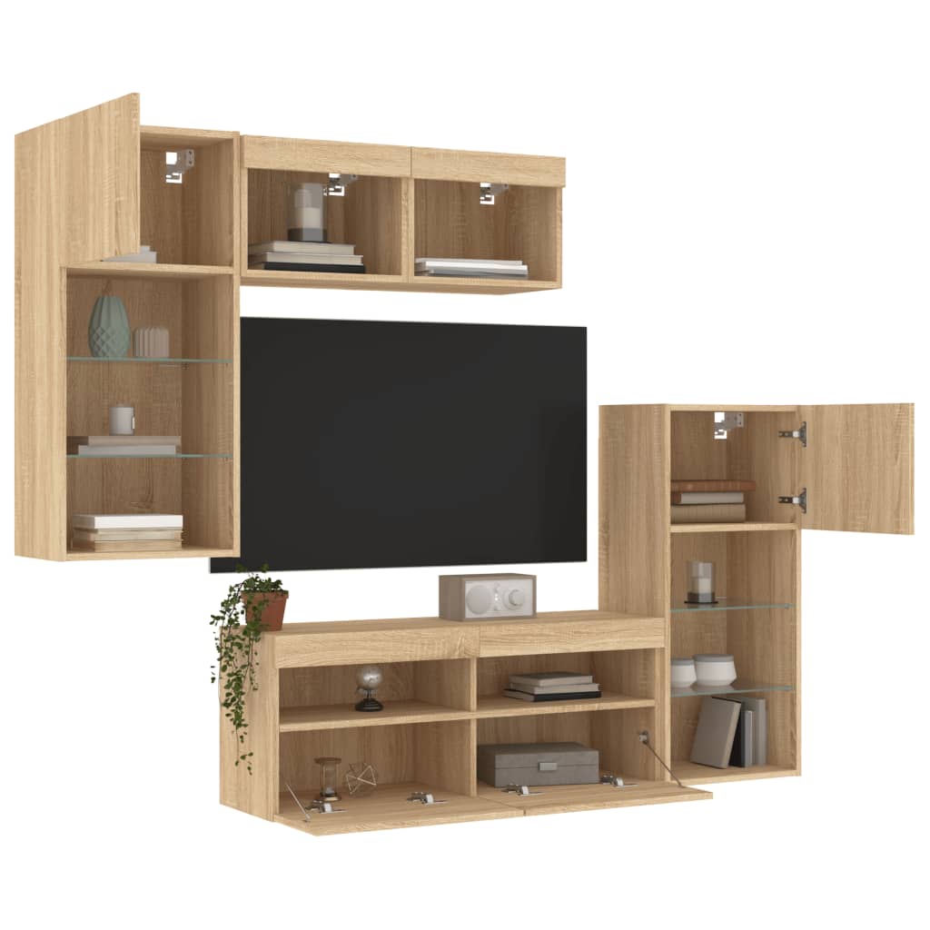 5 Piece TV Wall Units with LED Sonoma Oak Engineered Wood