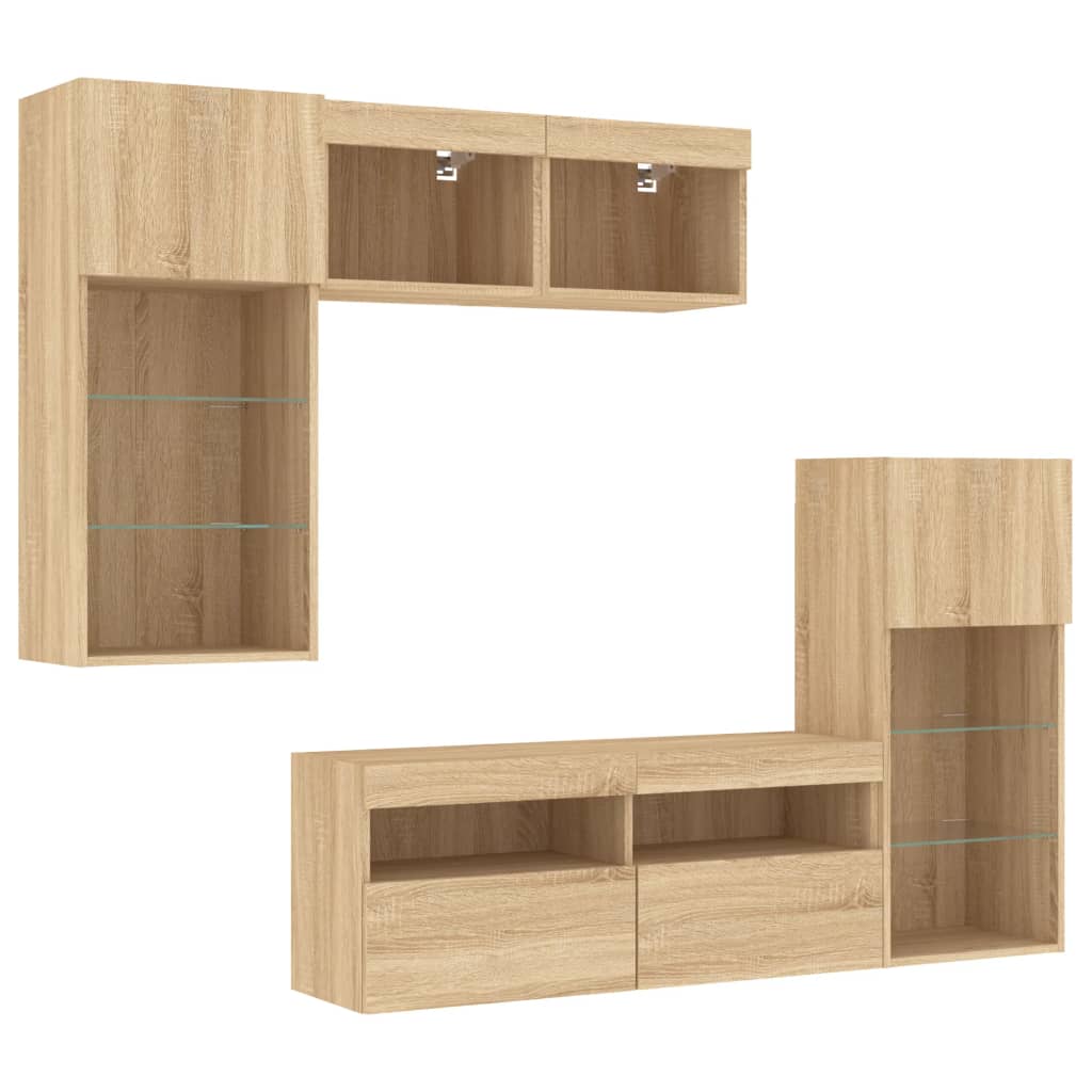5 Piece TV Wall Units with LED Sonoma Oak Engineered Wood