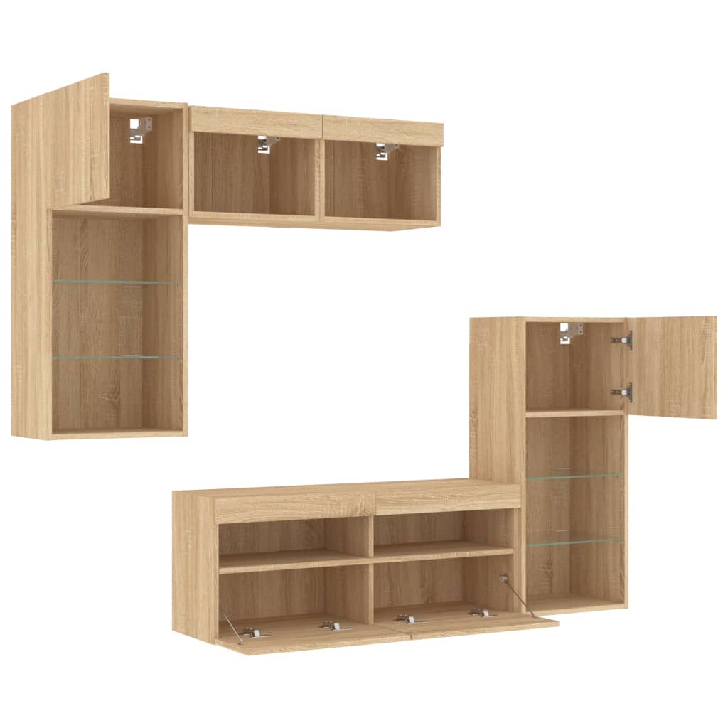 5 Piece TV Wall Units with LED Sonoma Oak Engineered Wood