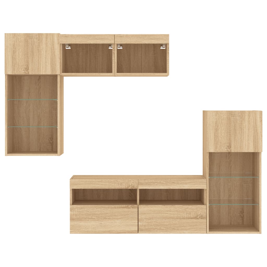 5 Piece TV Wall Units with LED Sonoma Oak Engineered Wood