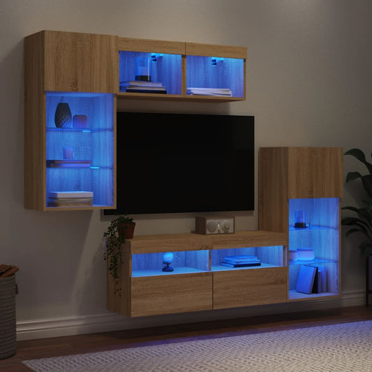 5 Piece TV Wall Units with LED Sonoma Oak Engineered Wood