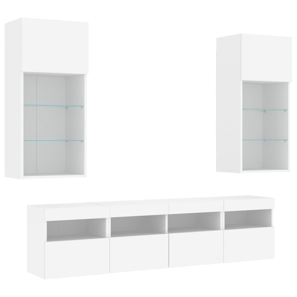 5 Piece TV Wall Units with LED White Engineered Wood