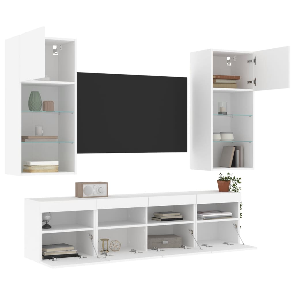 5 Piece TV Wall Units with LED White Engineered Wood