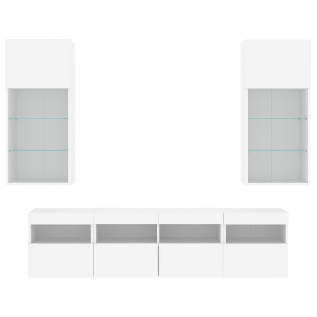 5 Piece TV Wall Units with LED White Engineered Wood