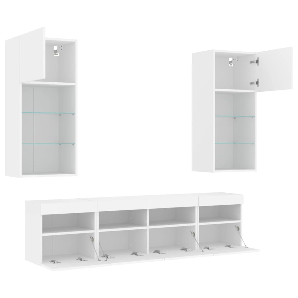 5 Piece TV Wall Units with LED White Engineered Wood