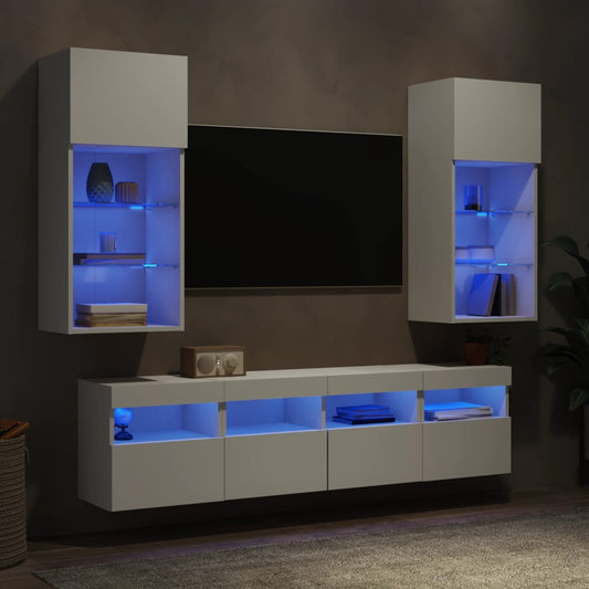 5 Piece TV Wall Units with LED White Engineered Wood