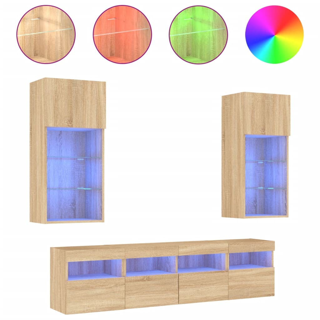 5 Piece TV Wall Units with LED Sonoma Oak Engineered Wood