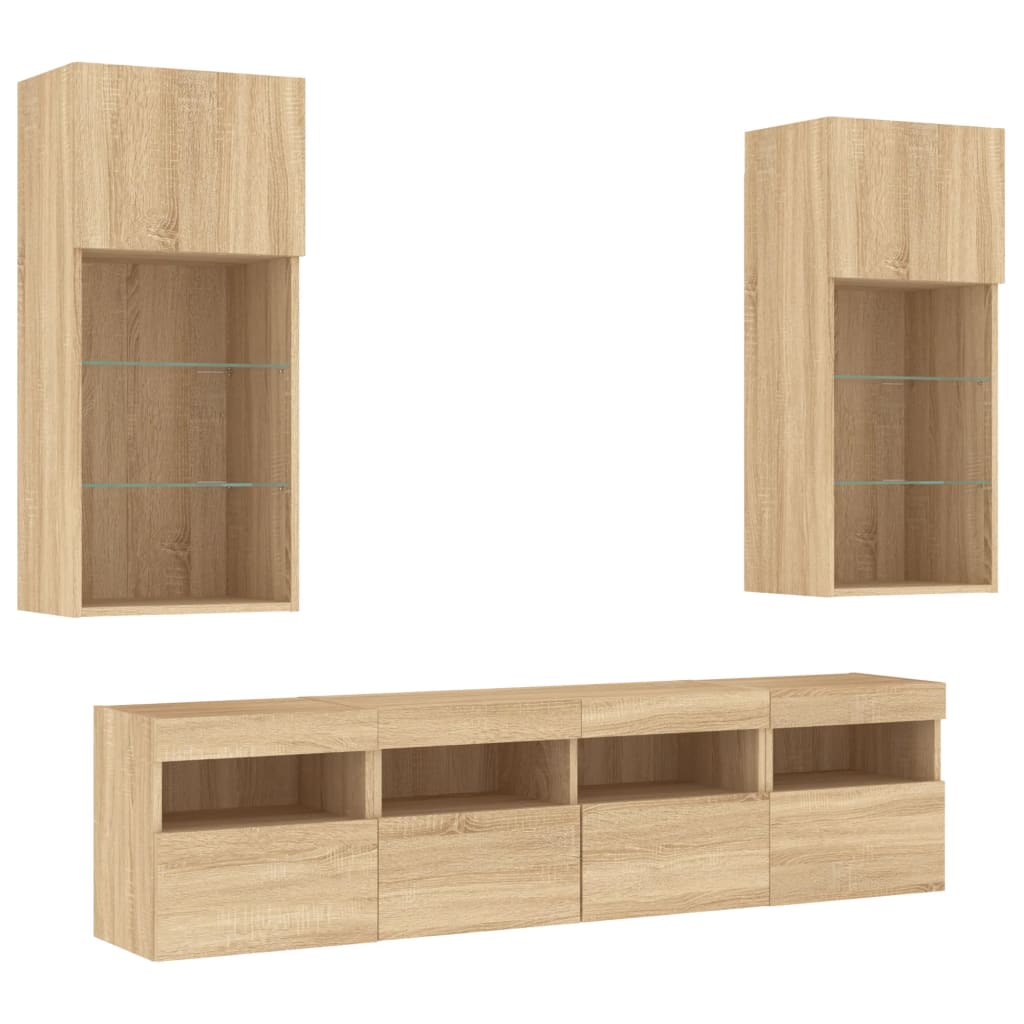 5 Piece TV Wall Units with LED Sonoma Oak Engineered Wood