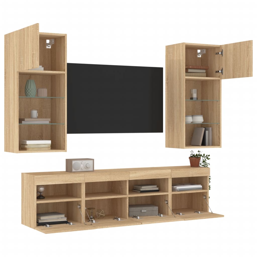 5 Piece TV Wall Units with LED Sonoma Oak Engineered Wood