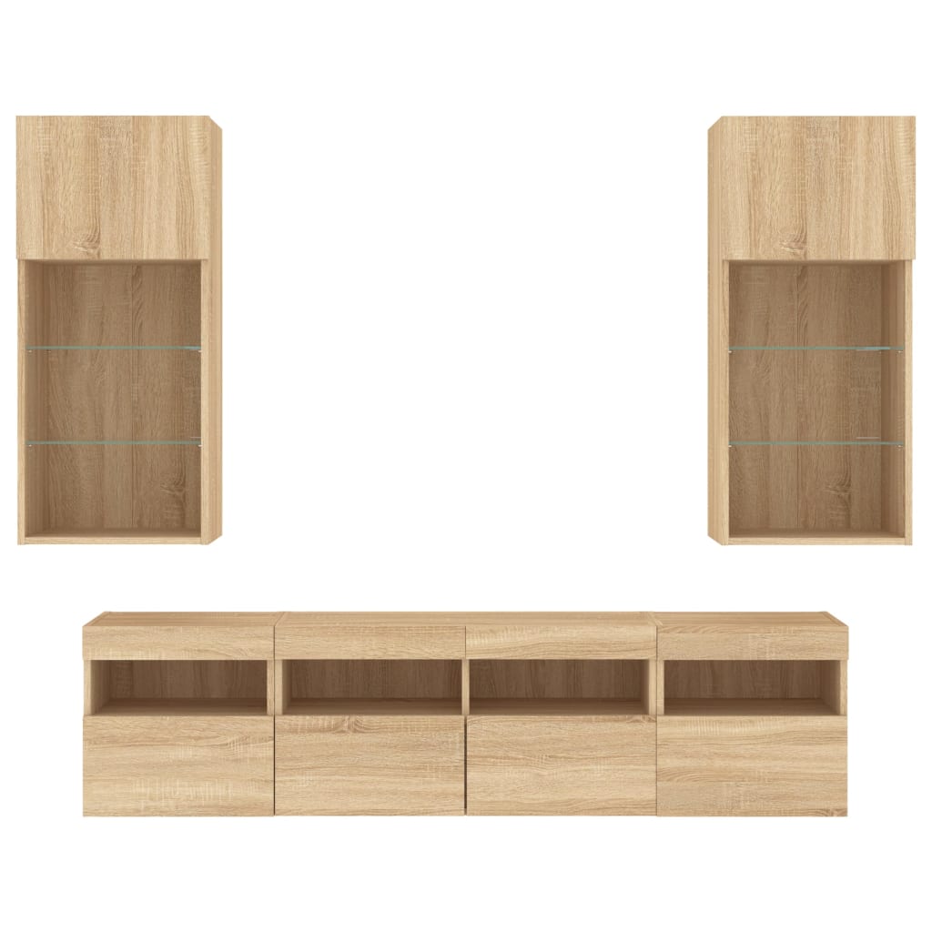 5 Piece TV Wall Units with LED Sonoma Oak Engineered Wood