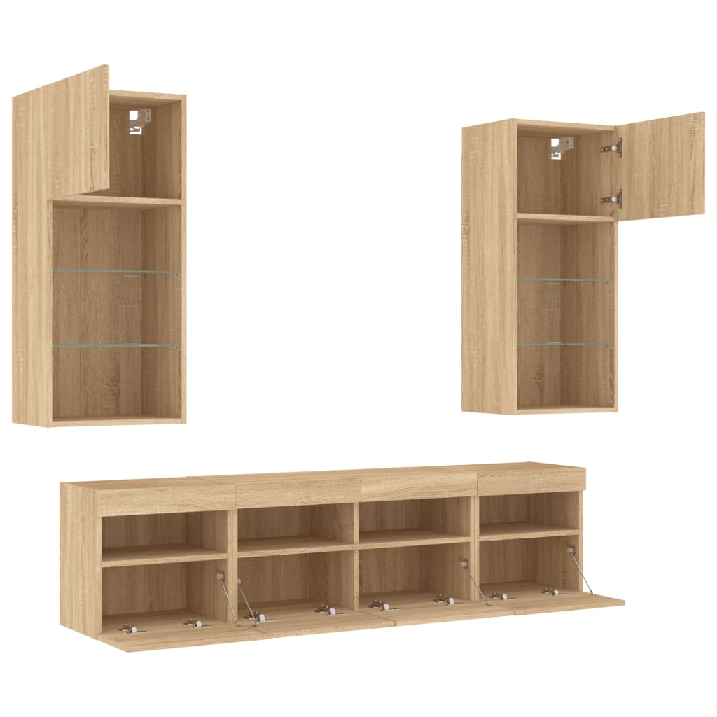 5 Piece TV Wall Units with LED Sonoma Oak Engineered Wood