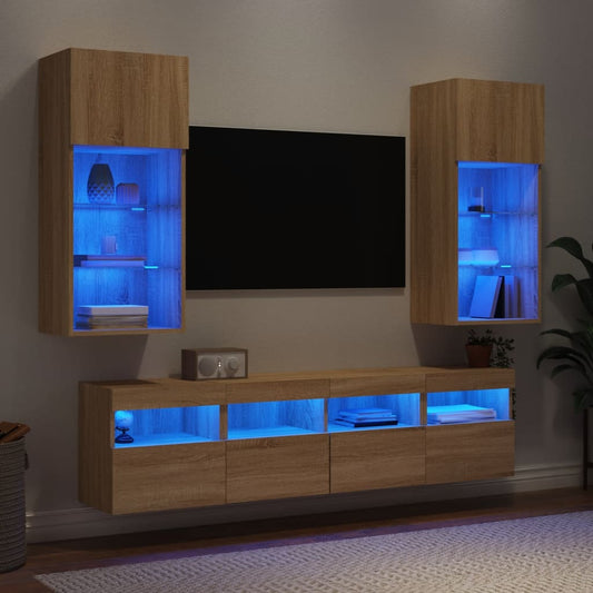 5 Piece TV Wall Units with LED Sonoma Oak Engineered Wood