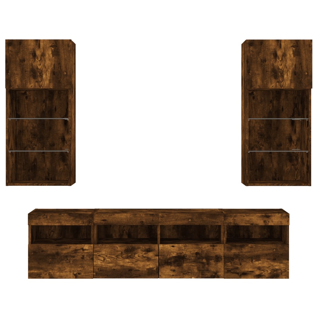 5 Piece TV Wall Units with LED Smoked Oak Engineered Wood