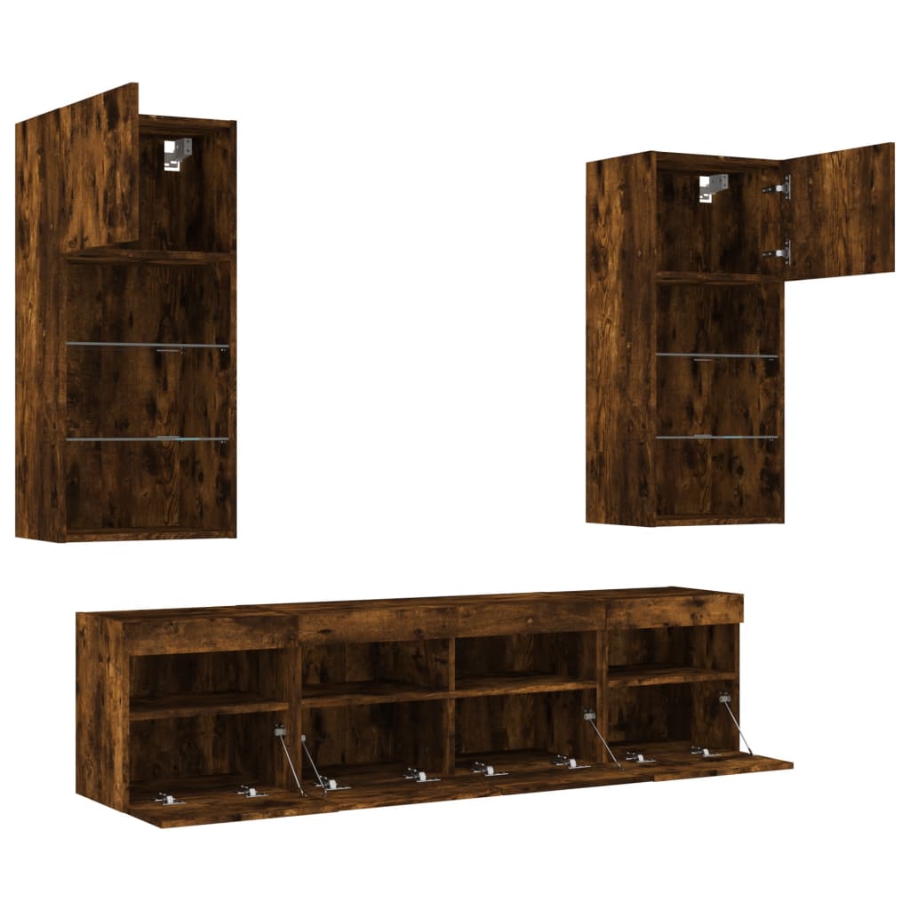 5 Piece TV Wall Units with LED Smoked Oak Engineered Wood