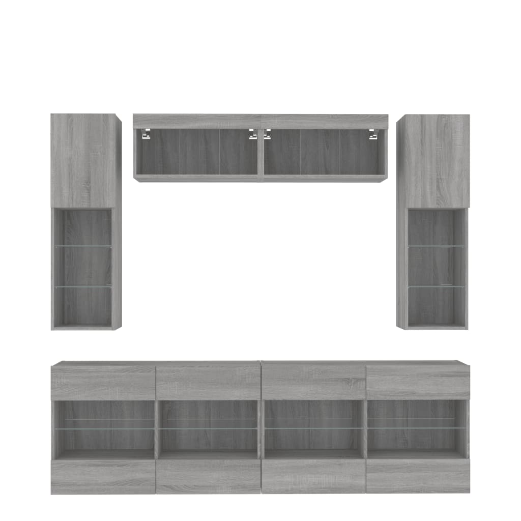6 Piece TV Wall Cabinet Set with LED Lights Grey Sonoma