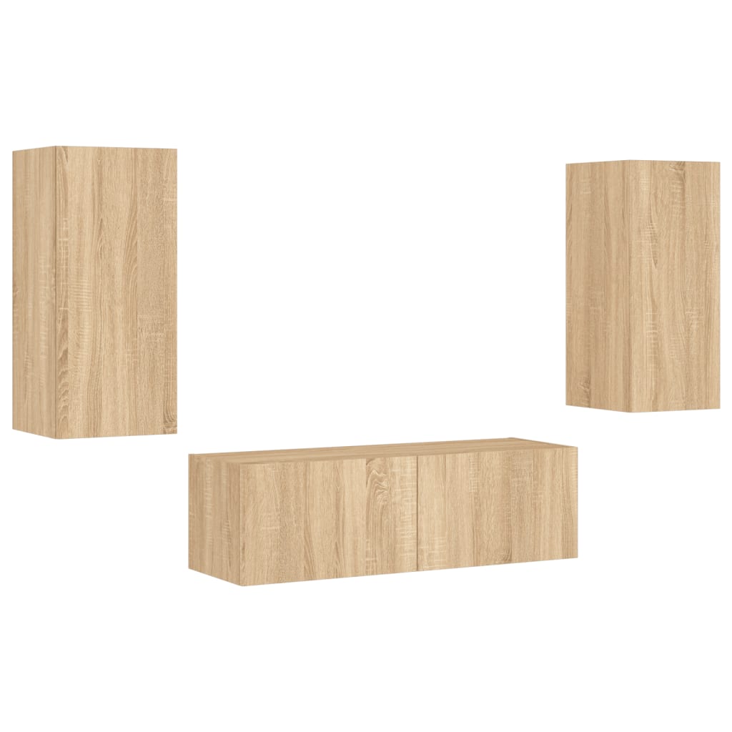 3 Piece TV Wall Cabinets with LED Lights Sonoma Oak