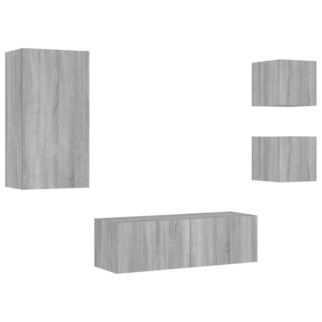 4 Piece TV Wall Cabinets with LED Lights Grey Sonoma