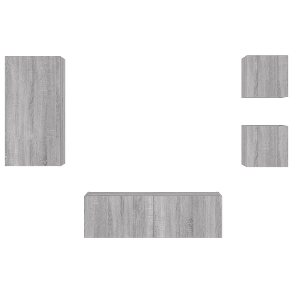 4 Piece TV Wall Cabinets with LED Lights Grey Sonoma