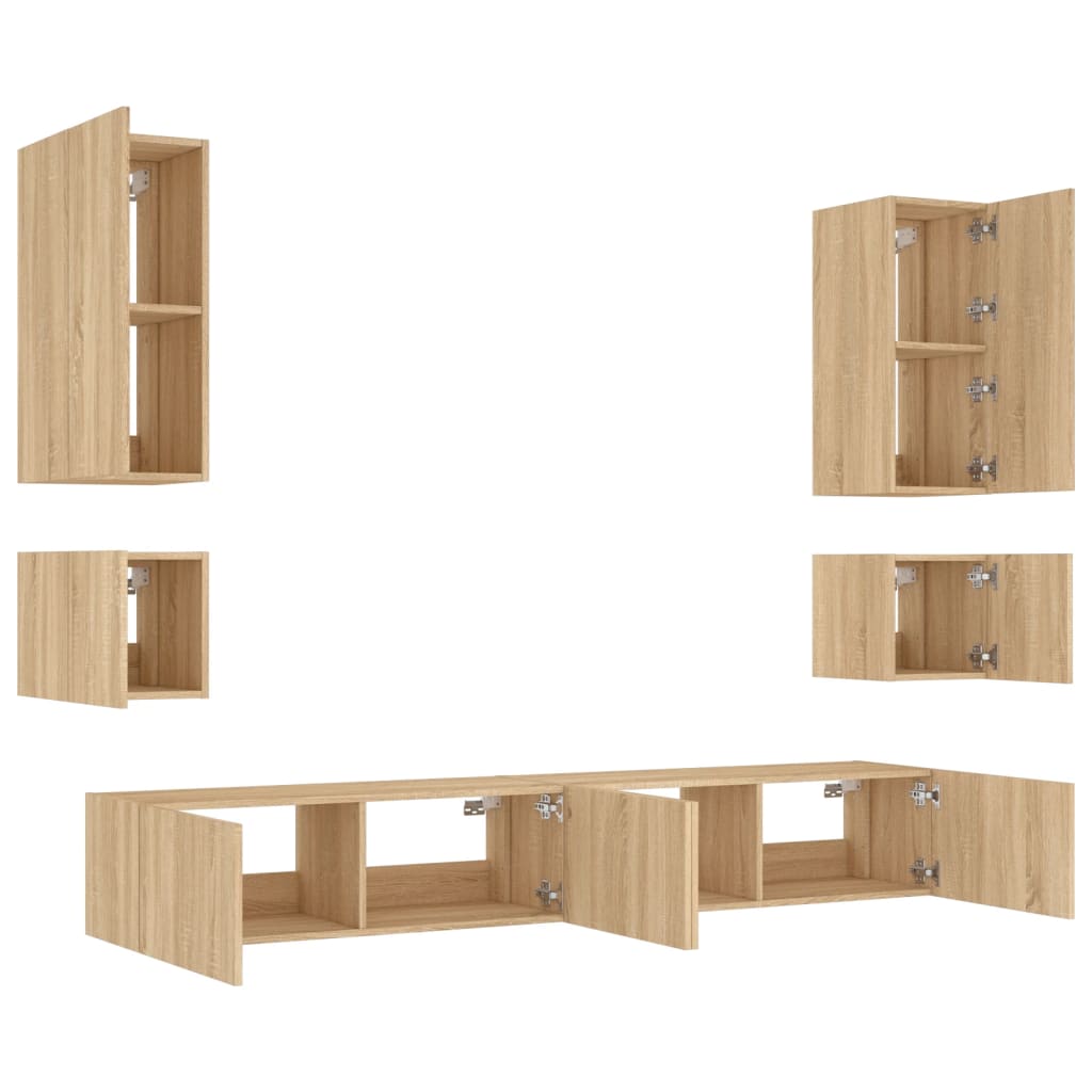 6 Piece TV Wall Cabinets with LED Lights Sonoma Oak