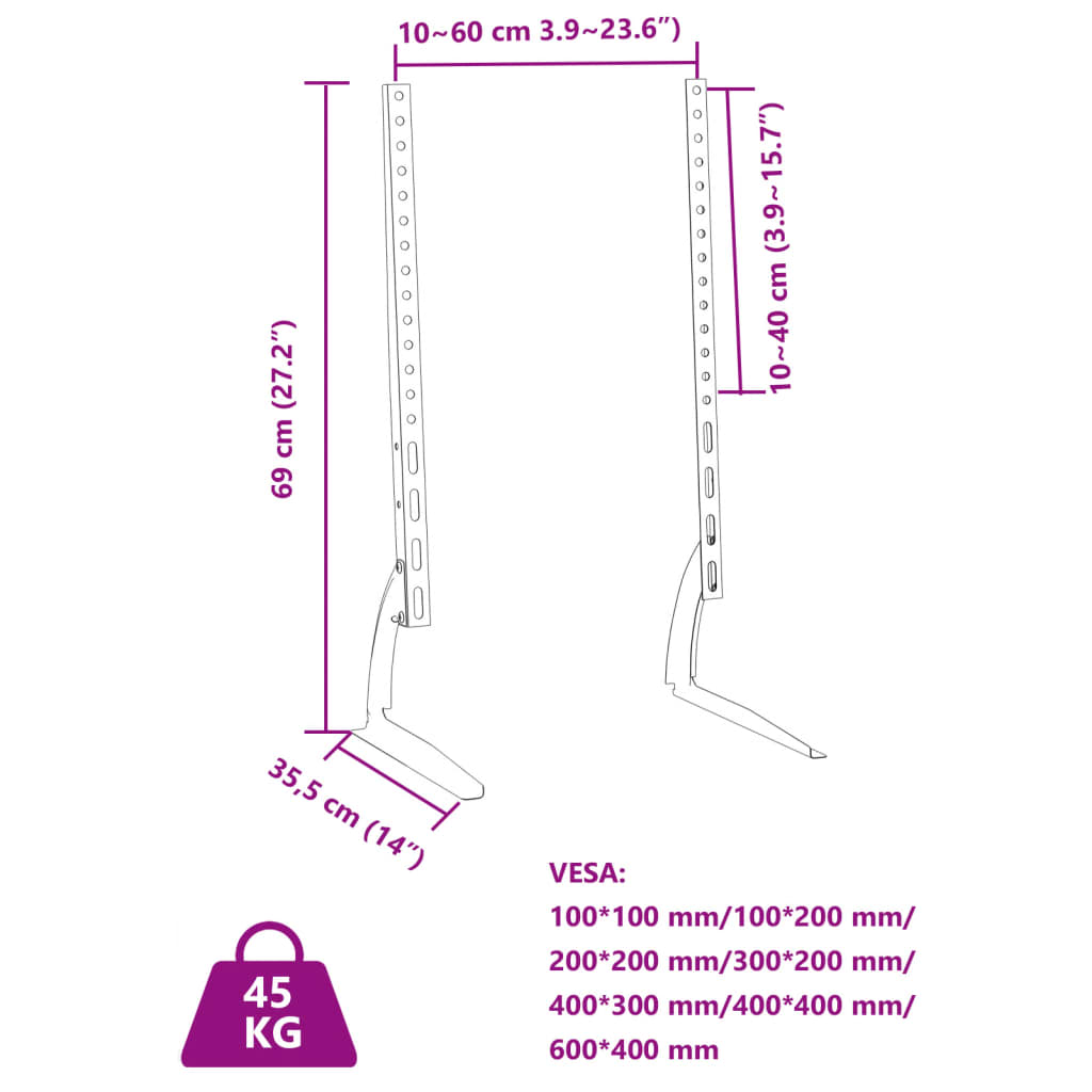 TV Stands 2 pcs for 37-75 Inch Screen Max VESA 600x400 mm 45kg