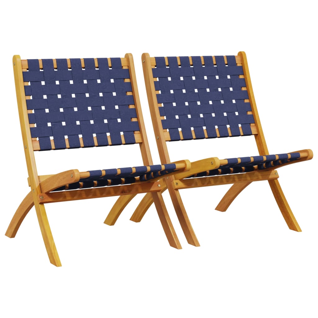 Folding Garden Chairs 2 pcs Dark Blue Solid Wood Acacia and Fabric