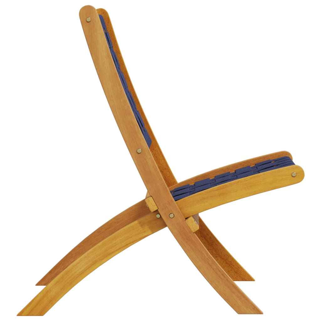 Folding Garden Chairs 2 pcs Dark Blue Solid Wood Acacia and Fabric