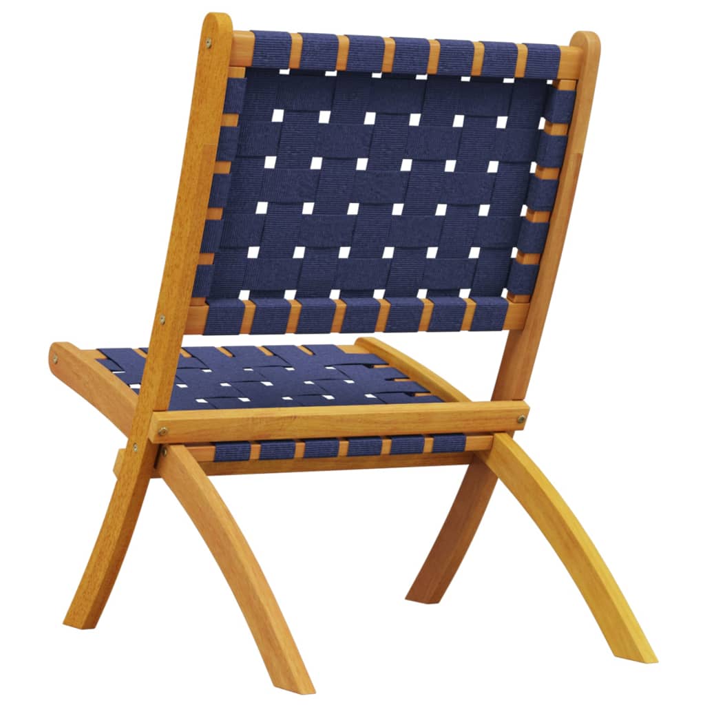 Folding Garden Chairs 2 pcs Dark Blue Solid Wood Acacia and Fabric