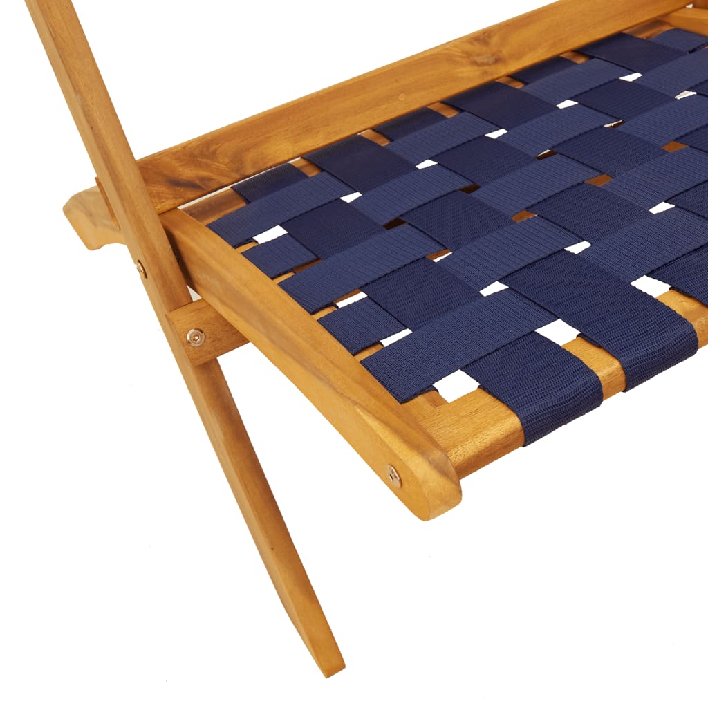 Folding Garden Chairs 2 pcs Dark Blue Solid Wood Acacia and Fabric