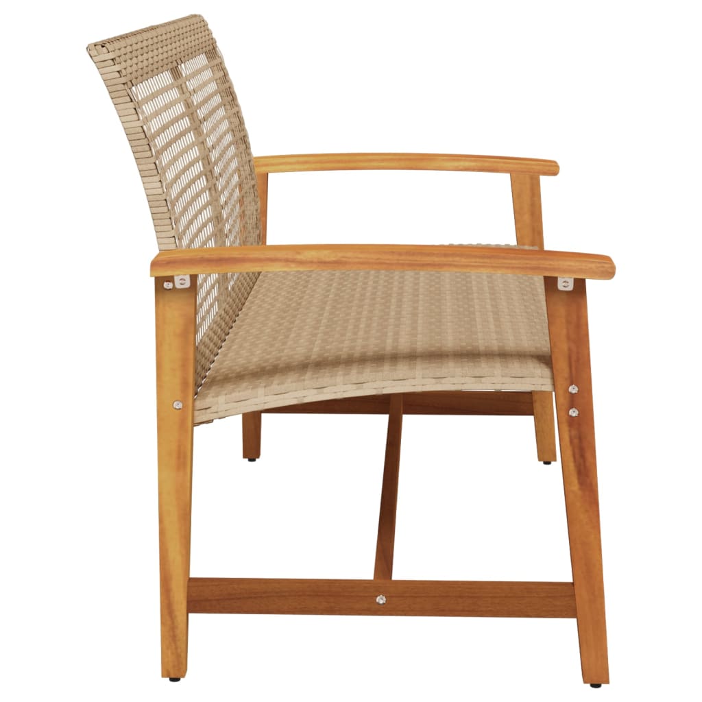 Garden Bench Beige 112 cm Poly Rattan and Acacia Wood