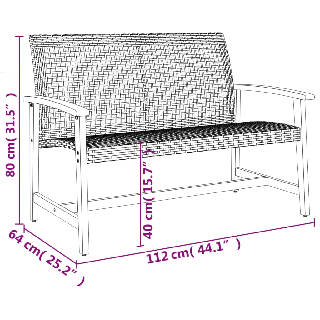 Garden Bench Beige 112 cm Poly Rattan and Acacia Wood