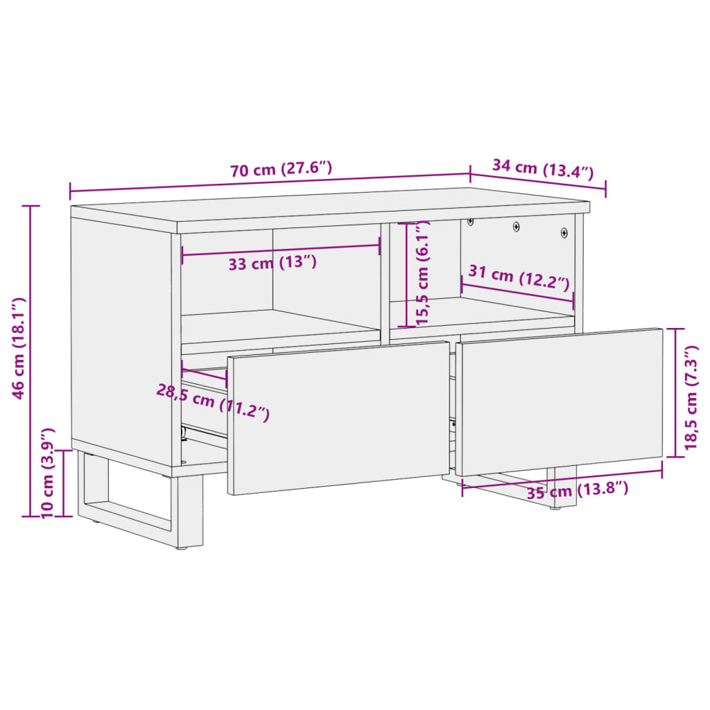 TV Cabinet 70x34x46 cm Solid Wood Rough Mango