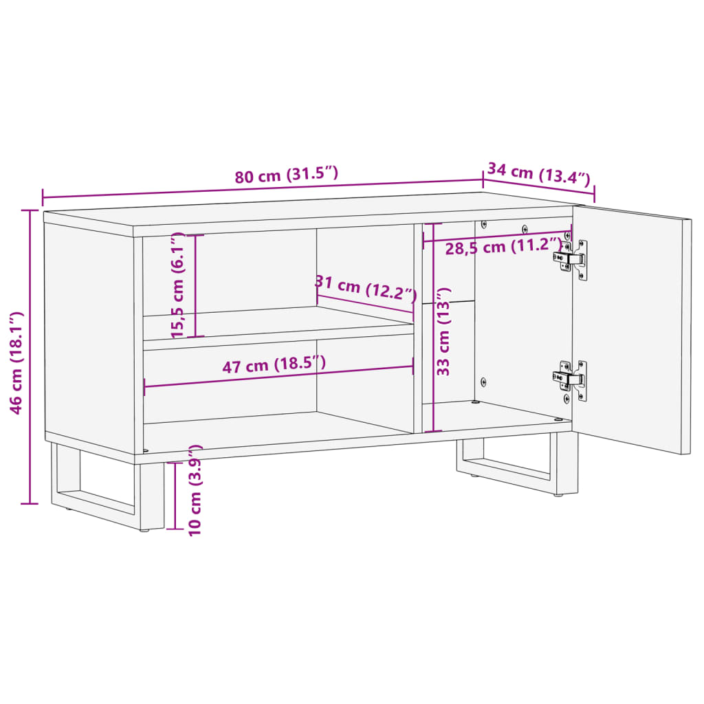 TV Cabinet 80x34x46 cm Solid Wood Mango