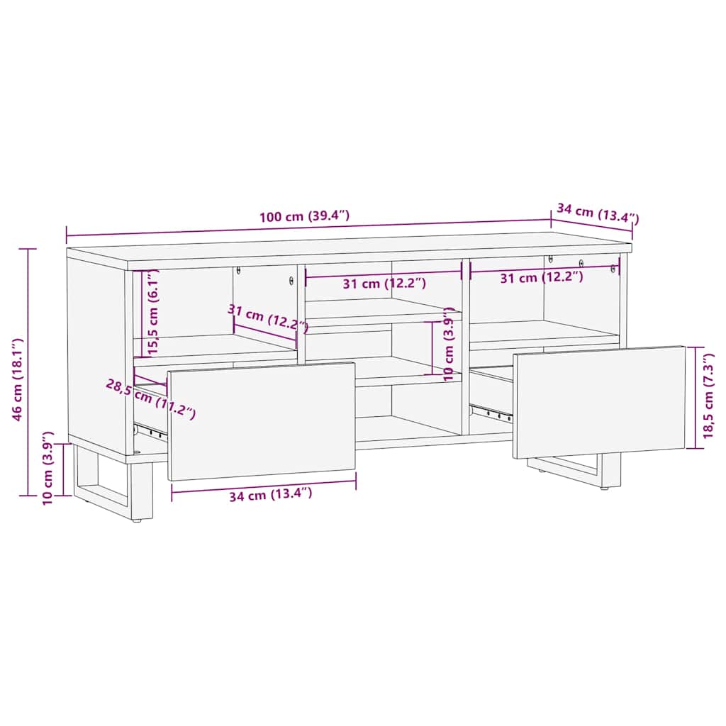 TV Cabinet Brown 100x34x46 cm Solid Wood Mango