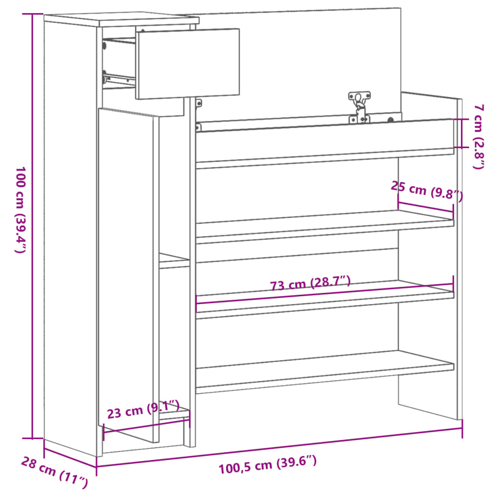 Shoe Cabinet Sonoma Oak 100.5x28x100 cm Engineered Wood