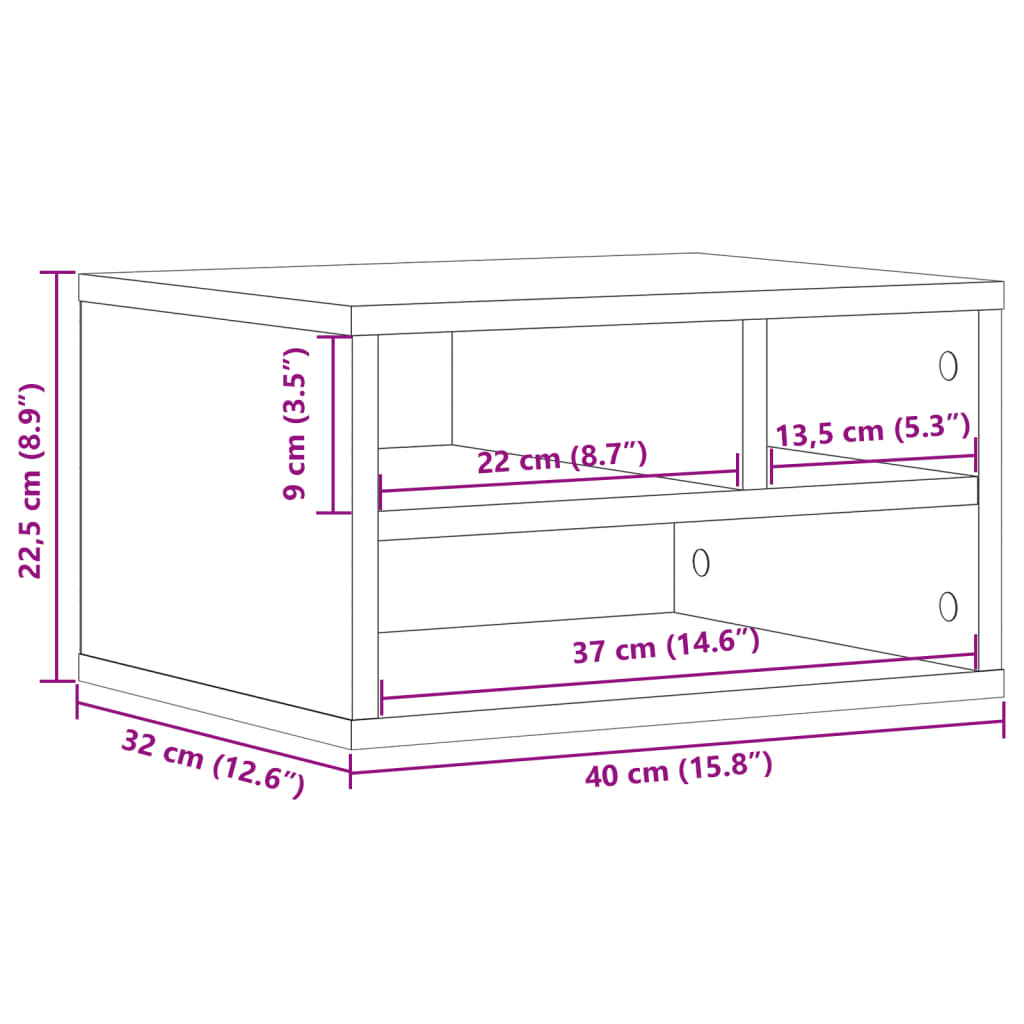 Printer Stand White 40x32x22,5 cm Engineered Wood
