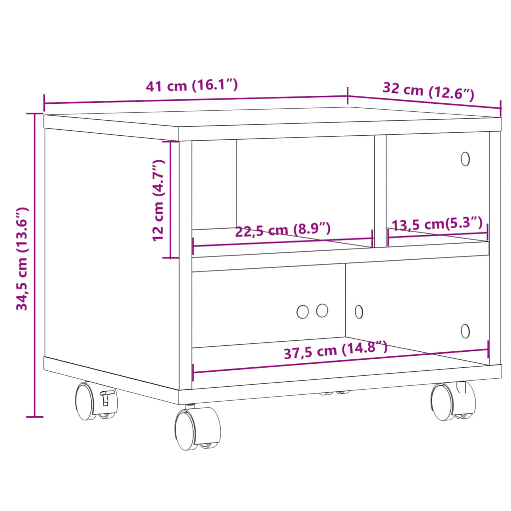 Printer Stand with Wheels Concrete Grey 41x32x34,5 cm