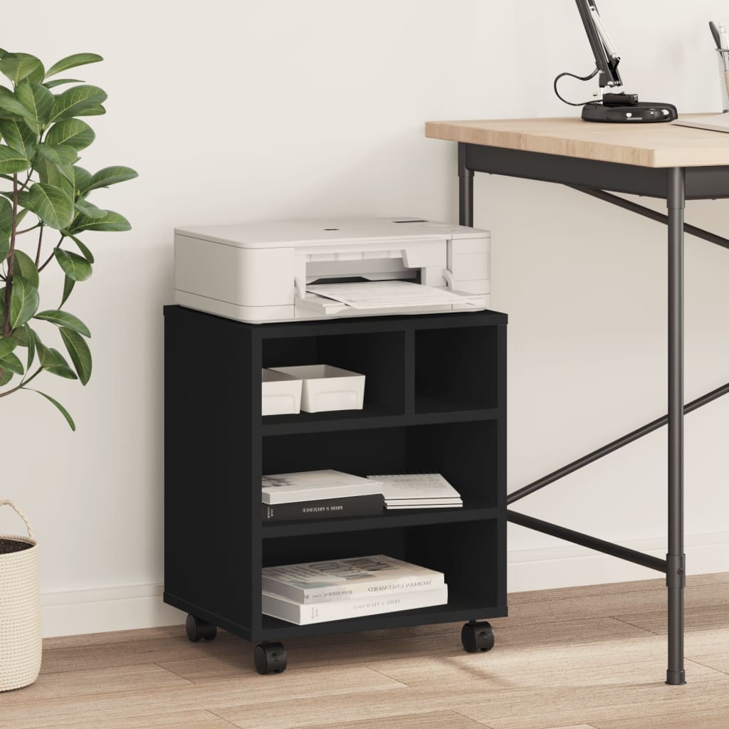 Printer Stand with Wheels Black 41x32x48 cm