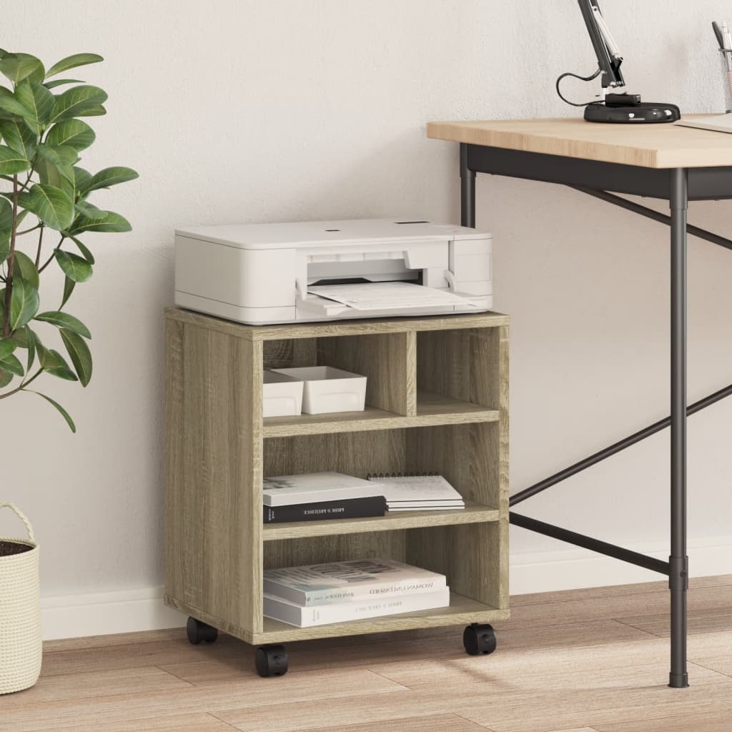 Printer Stand with Wheels Sonoma Oak 41x32x48 cm
