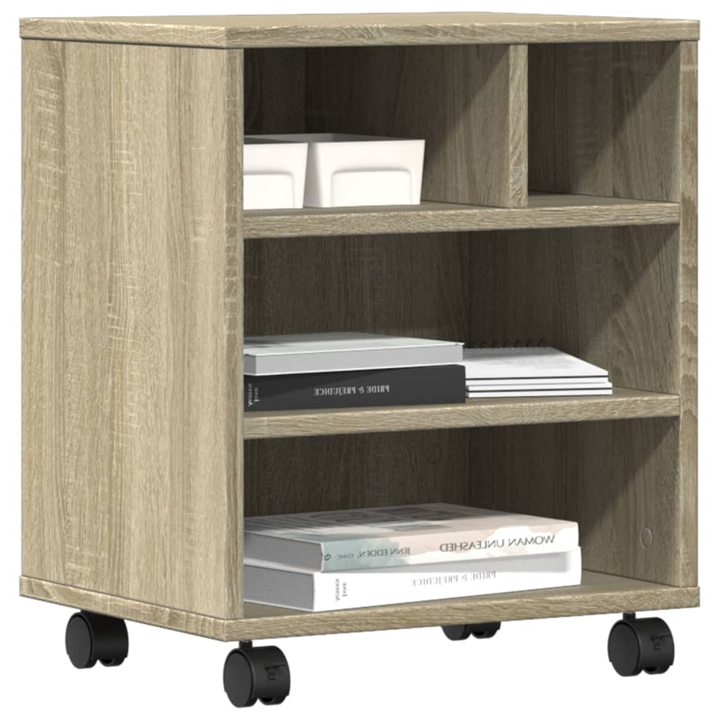 Printer Stand with Wheels Sonoma Oak 41x32x48 cm