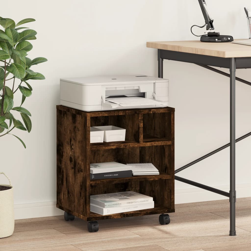 Printer Stand with Wheels Smoked Oak 41x32x48 cm
